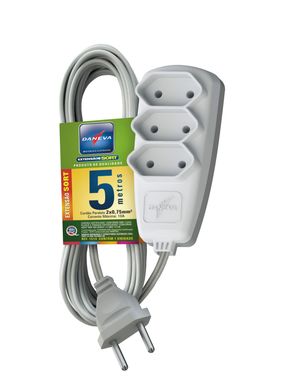 Extenso 3 Pinos 2P+T 10A 3 Tomadas Cabo Pl Com 5M