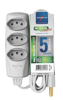 Extenso 3 Pinos 2P+T 10A 3 Tomadas Cabo Pp Com 5M