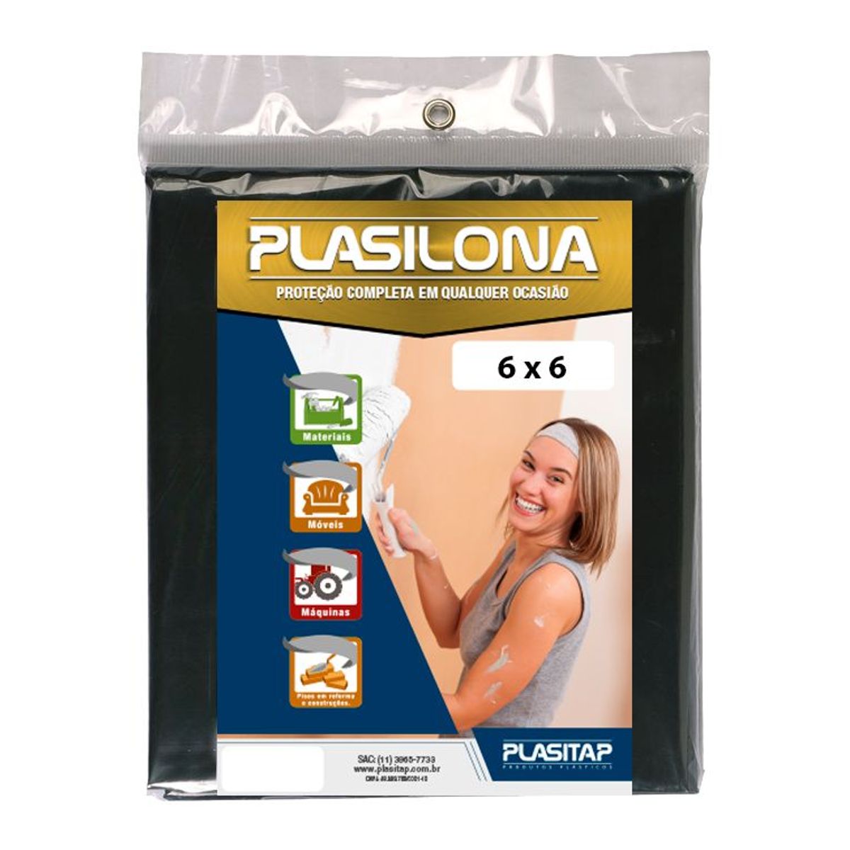 Lona Plástica, Preto, 6x6, marca Plasitap - Foto Principal