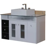 Gabinete de Banheiro com Tampo e Cuba Havana 102cm Branco e Preto Bonatto
