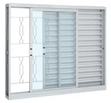 Janela Veneziana com Grade 3 Folhas Abertura Lado Esquerdo 100x150cm Branco