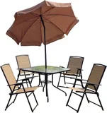 Conjunto de Mesa Quadrada com Guarda-Sol e 4 Cadeiras Acapulco Marrom
