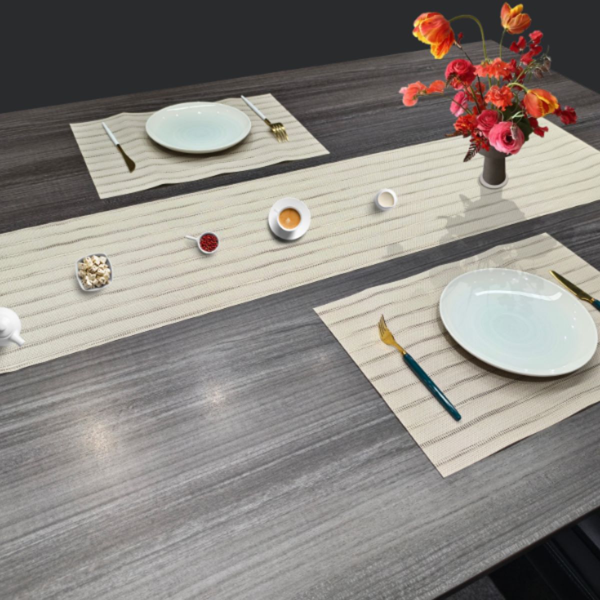 Conjunto 4 Jogos Americanos e 1 Caminho Mesa Bege Just Home Collection, marca Just Home Collection - Foto 2