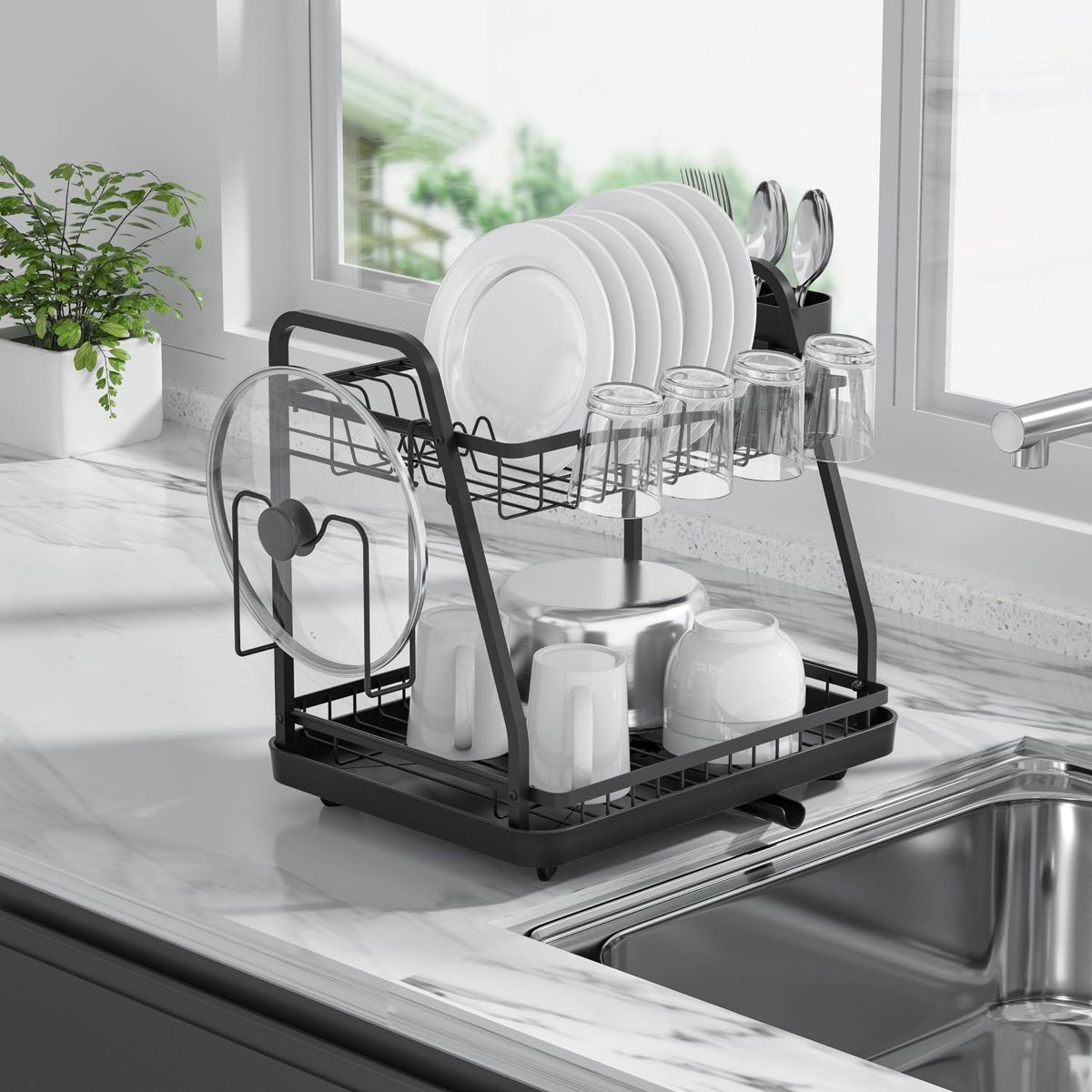 Escorredor de Pratos de Metal Preto com 2 Níveis Just Home Collection, marca Just Home Collection - Foto 2