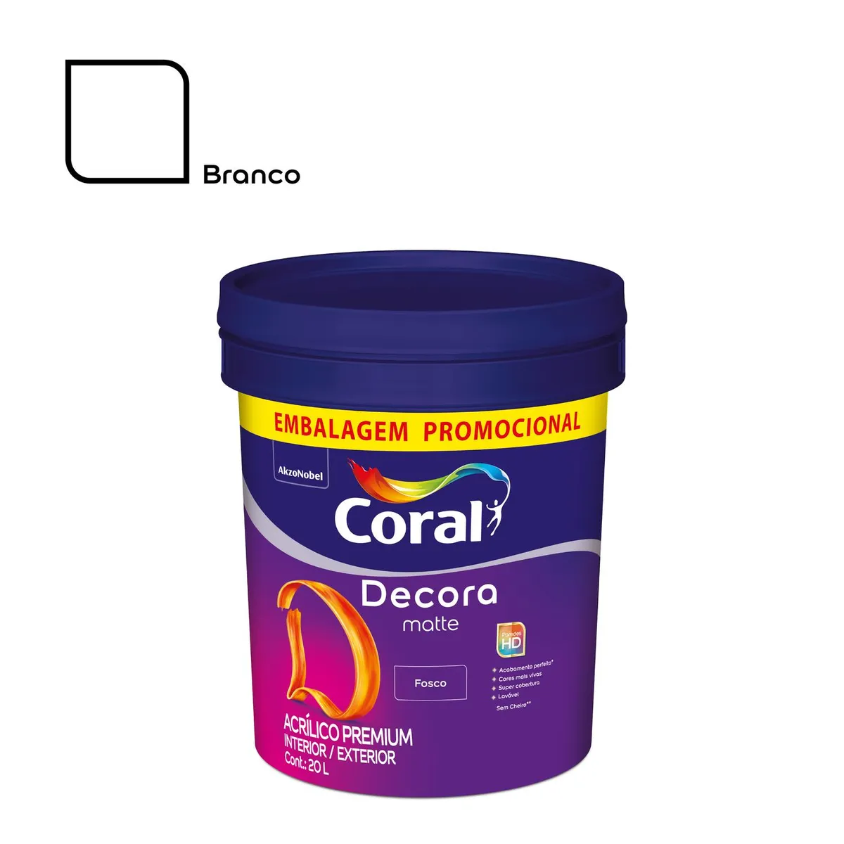 Tinta Coral Decora Acrílica Premium Fosco Branco 20 Litros, marca Coral - Foto Principal