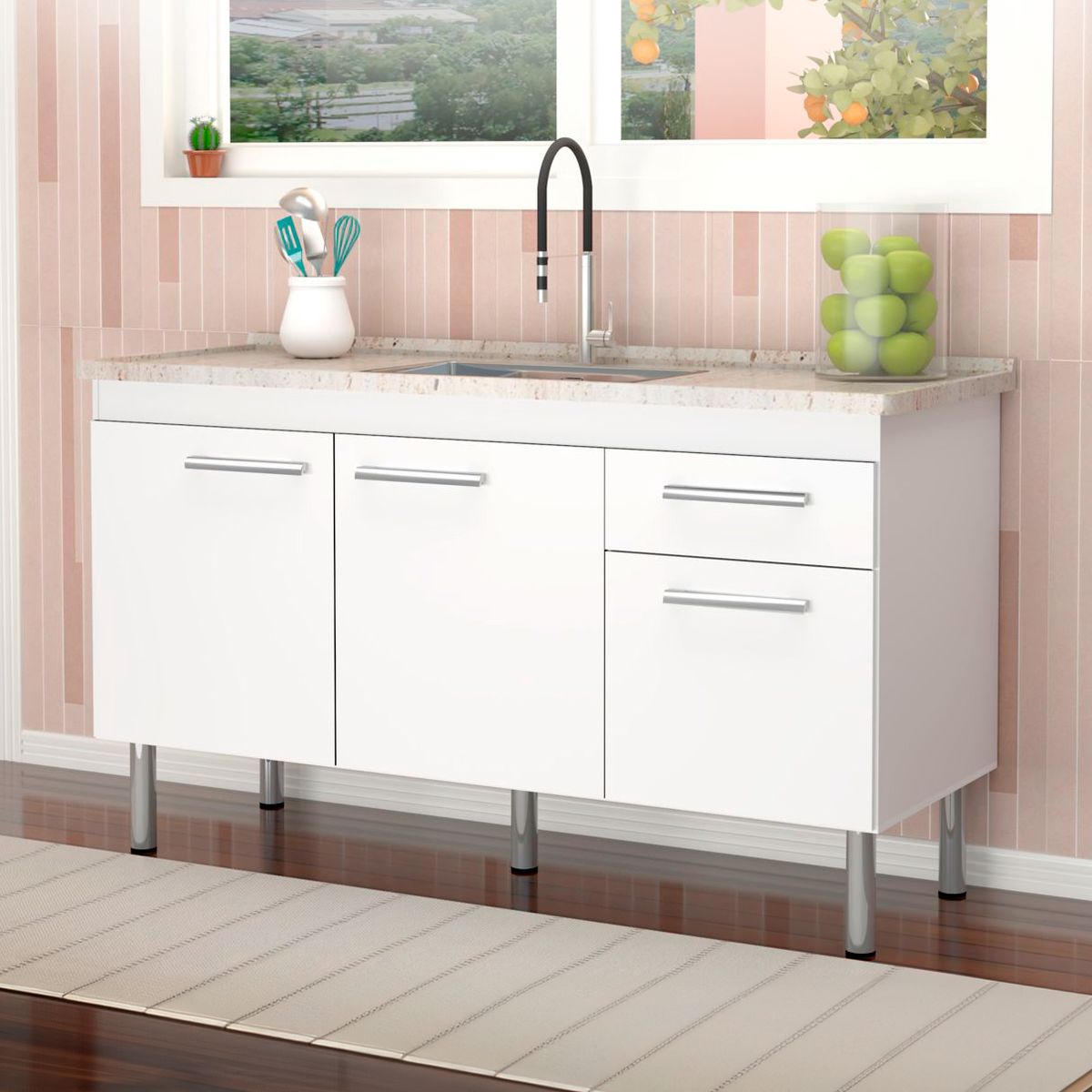 Gabinete de Cozinha 114cm Branco Fimap, marca Fimap - Foto 2