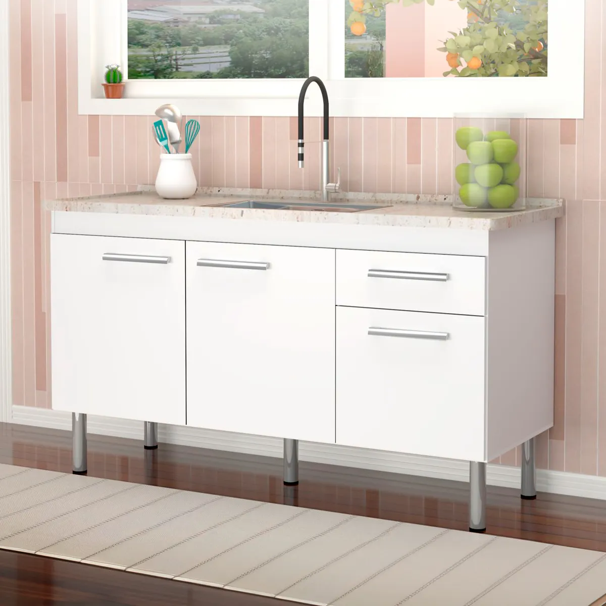Gabinete de Cozinha 114cm Branco Fimap, marca Fimap - Foto Principal