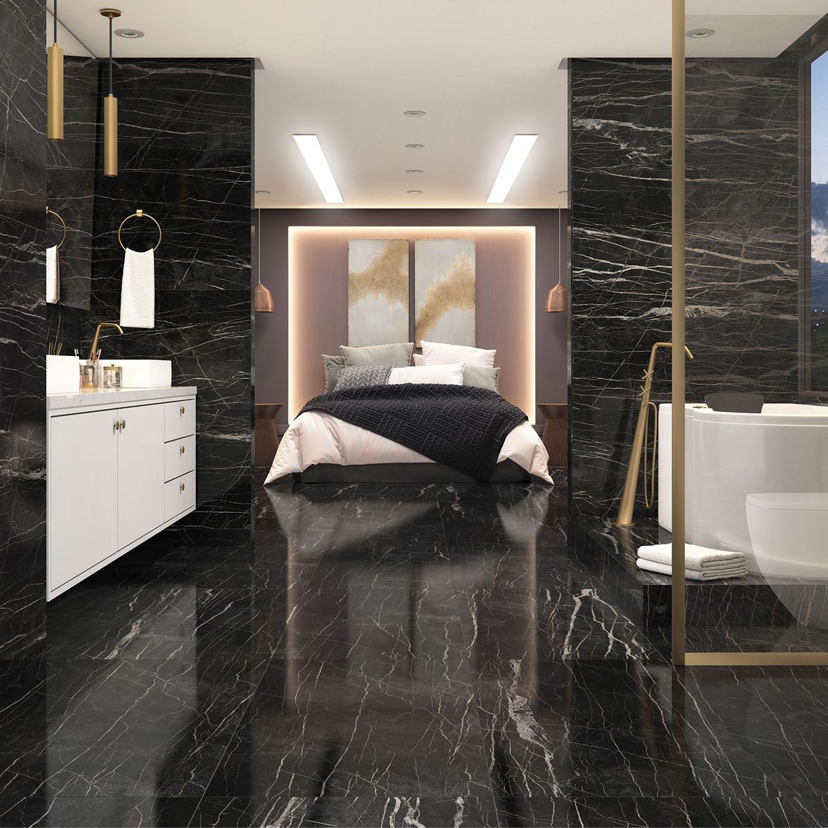 Porcelanato Retificado Polido Preto Dorato 60x120 Cm Caixa 1,44 M2 Elizabeth, marca Elizabeth - Foto Principal