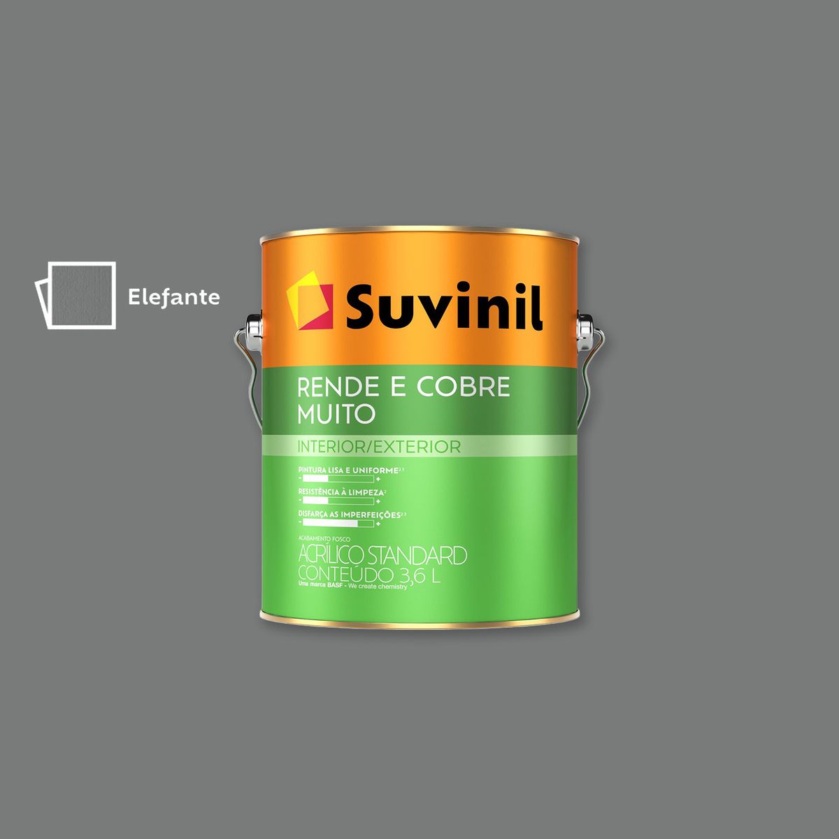 Tinta Acrílica Rende e Cobre Muito Standard Fosco Interno e Externo Elefante 3,6L Suvinil, marca Suvinil - Foto 2