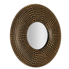 Espelho Decorativo 25cm Redondo Pvc Rebites Dourado Hc