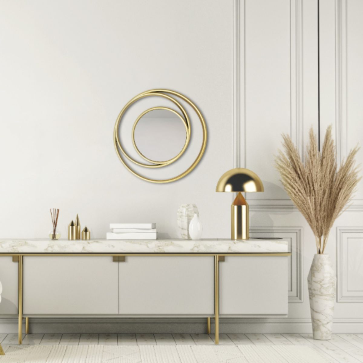 Espelho Decorativo 25cm Redondo Pvc Abstrato Dourado Hc, marca Casa Bonita - Foto 2