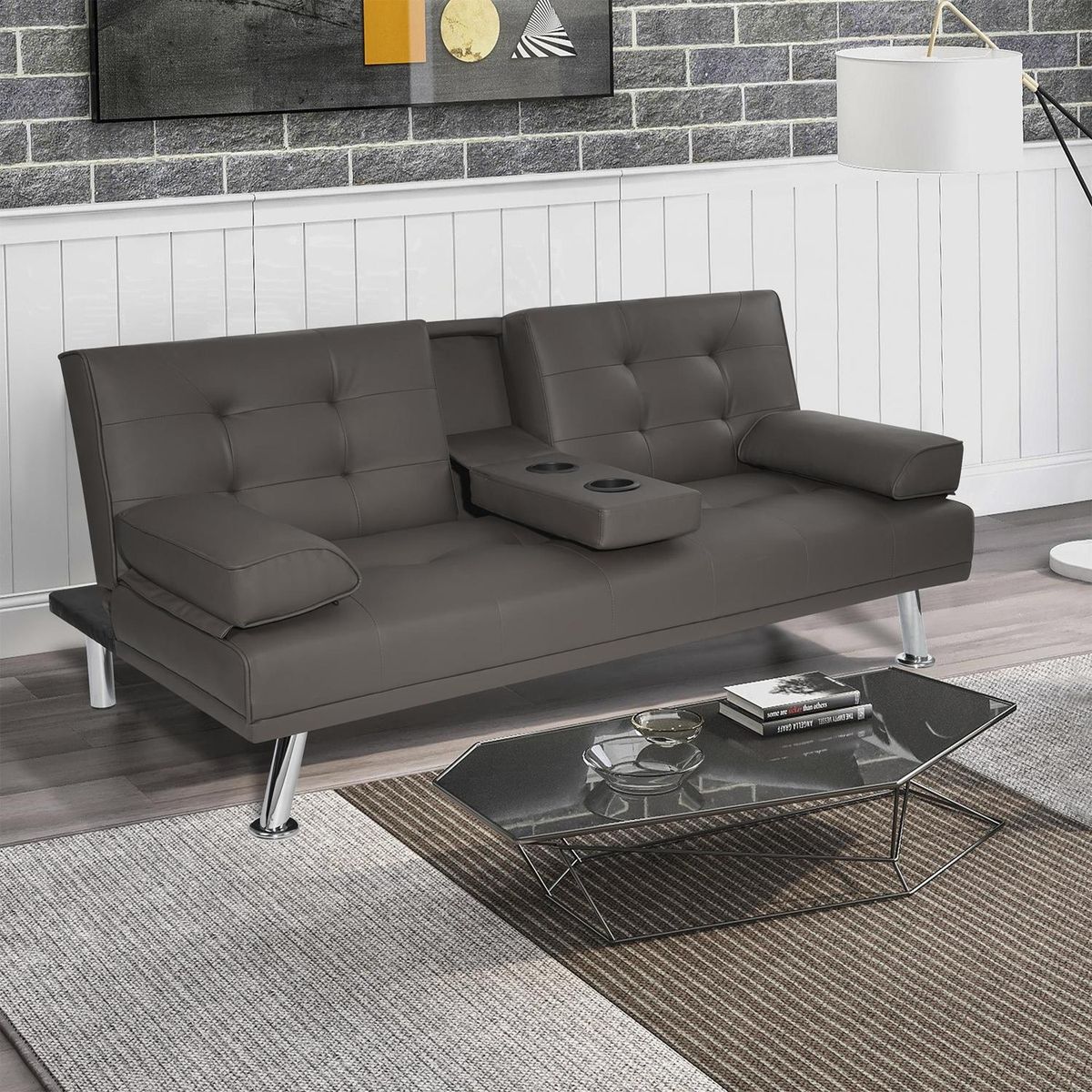 Sofá Cama 2 Lugares Café Aveiro 180 Cm Couro Ecológico Just Home Collection, marca Just Home Collection - Foto 2