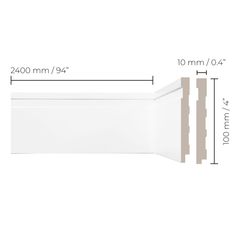 Rodape Branco Frisado Altura de 7cm, Espessura de 1cm e Comprimento de 240 Cm
