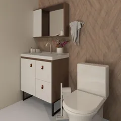 Gabinete paraBbanheiro Imperius 80cm com Pé Branco/Jequitiba Venturi