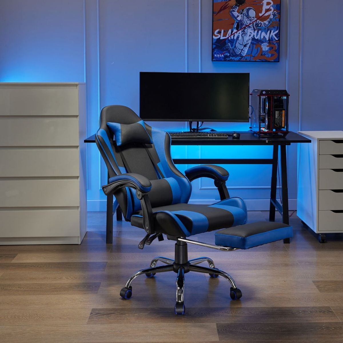 Cadeira Gamer Massageador Matrix Azul Just Home Collection, marca Just Home Collection - Foto 2