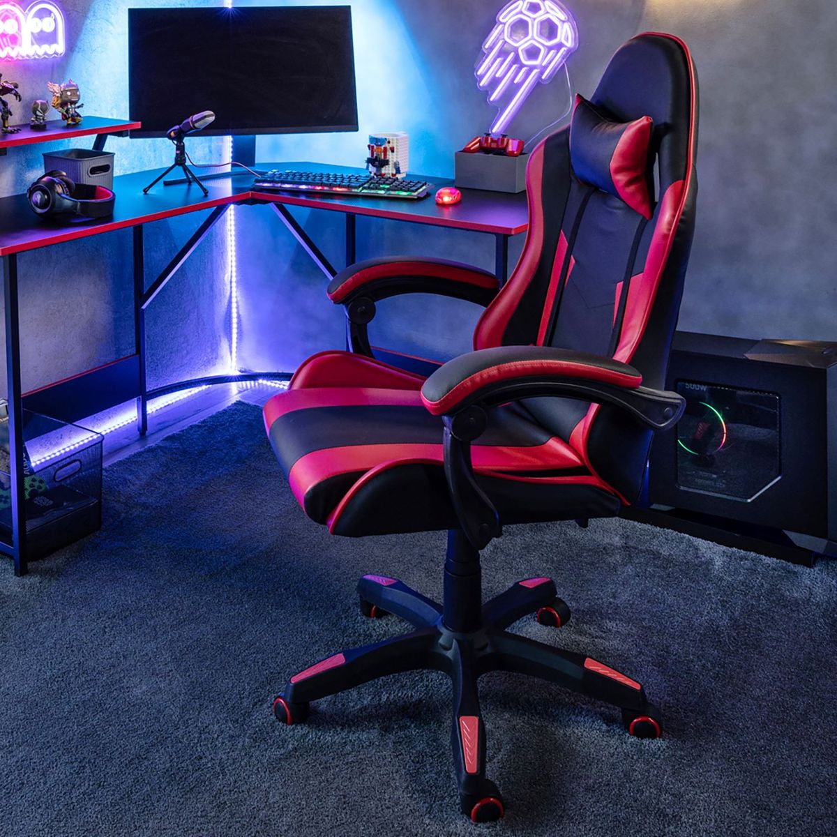 Cadeira Gamer Neo Vermelha e Preta Just Home Collection, marca Just Home Collection - Foto 2
