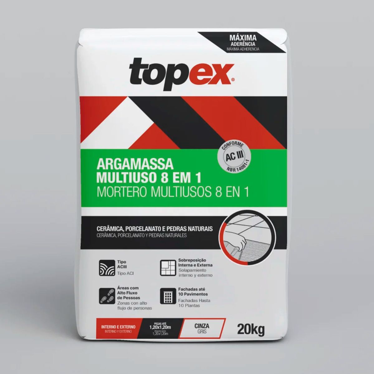 Argamassa Multiuso 8 em 1 Cinza Saco 20 Kg Topex, marca Topex - Foto Principal