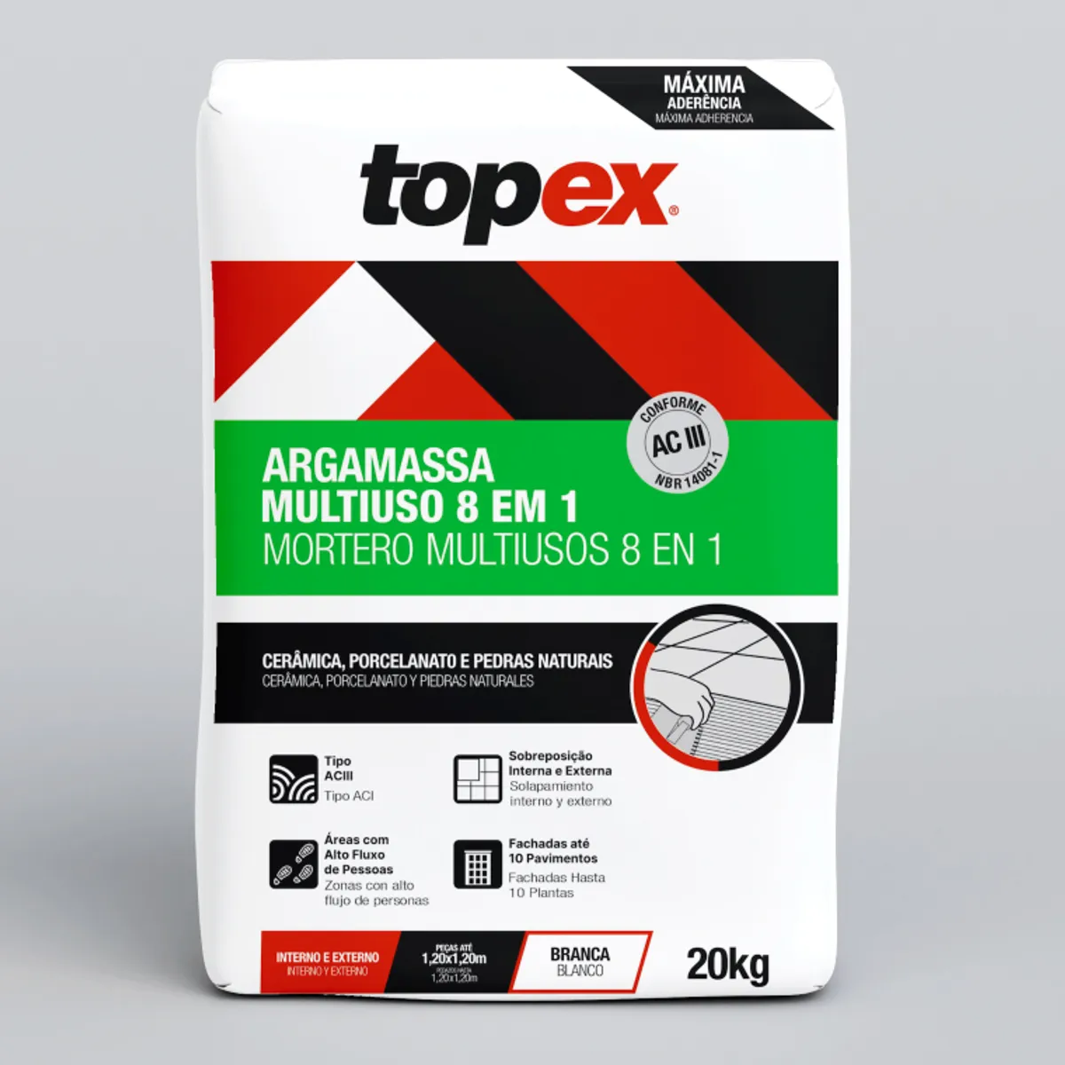 Argamassa Multiuso 8 em 1 Branco Saco 20 Kg Topex, marca Topex - Foto Principal