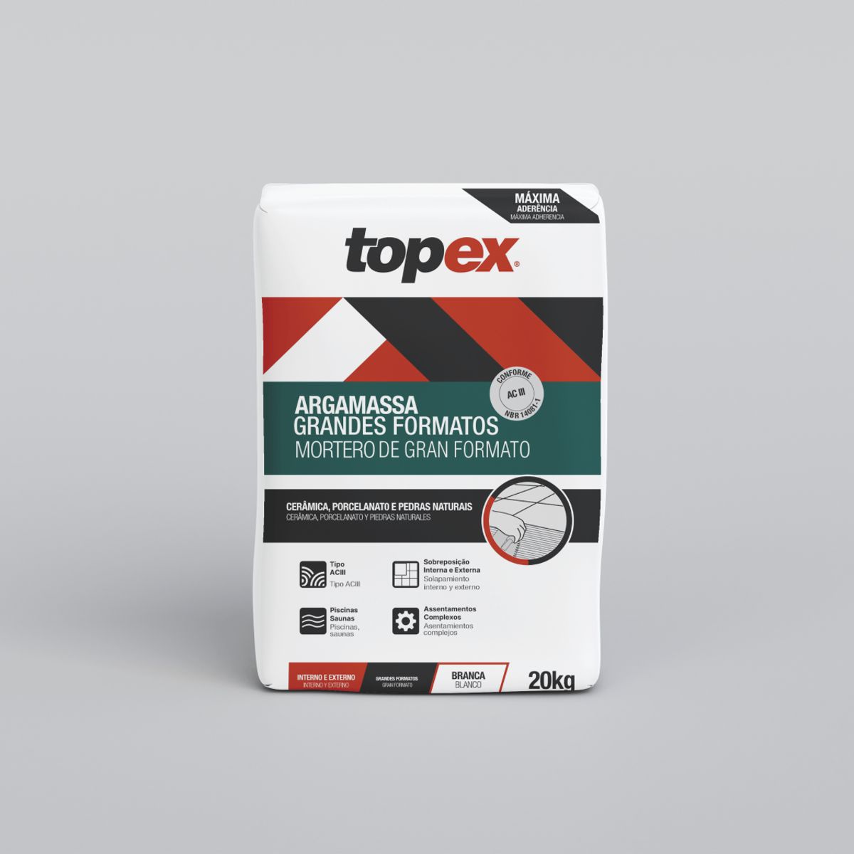 Argamassa Aciii Grandes Formatos Branco Saco 20 Kg Topex, marca Topex - Foto 2