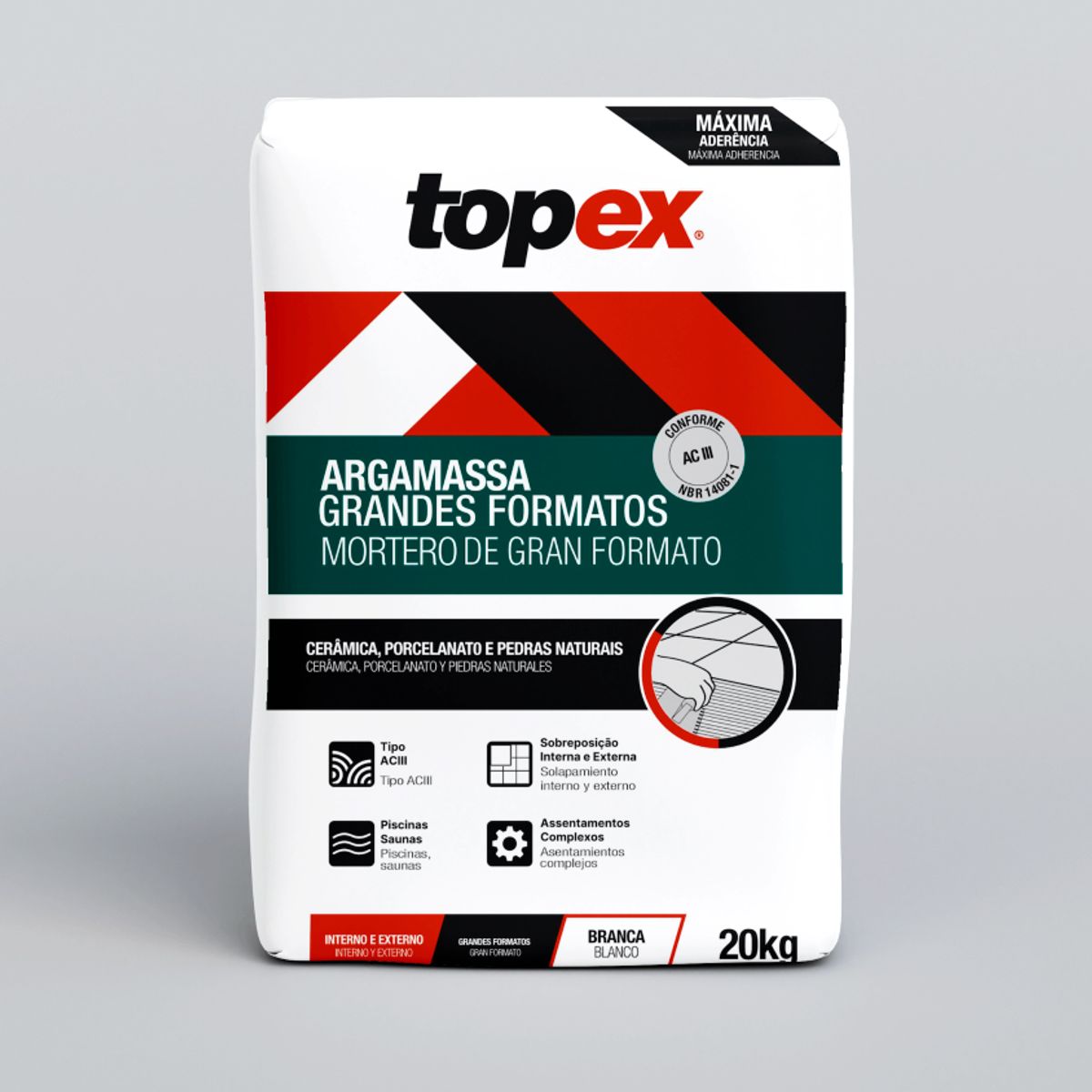 Argamassa Aciii Grandes Formatos Branco Saco 20 Kg Topex, marca Topex - Foto Principal