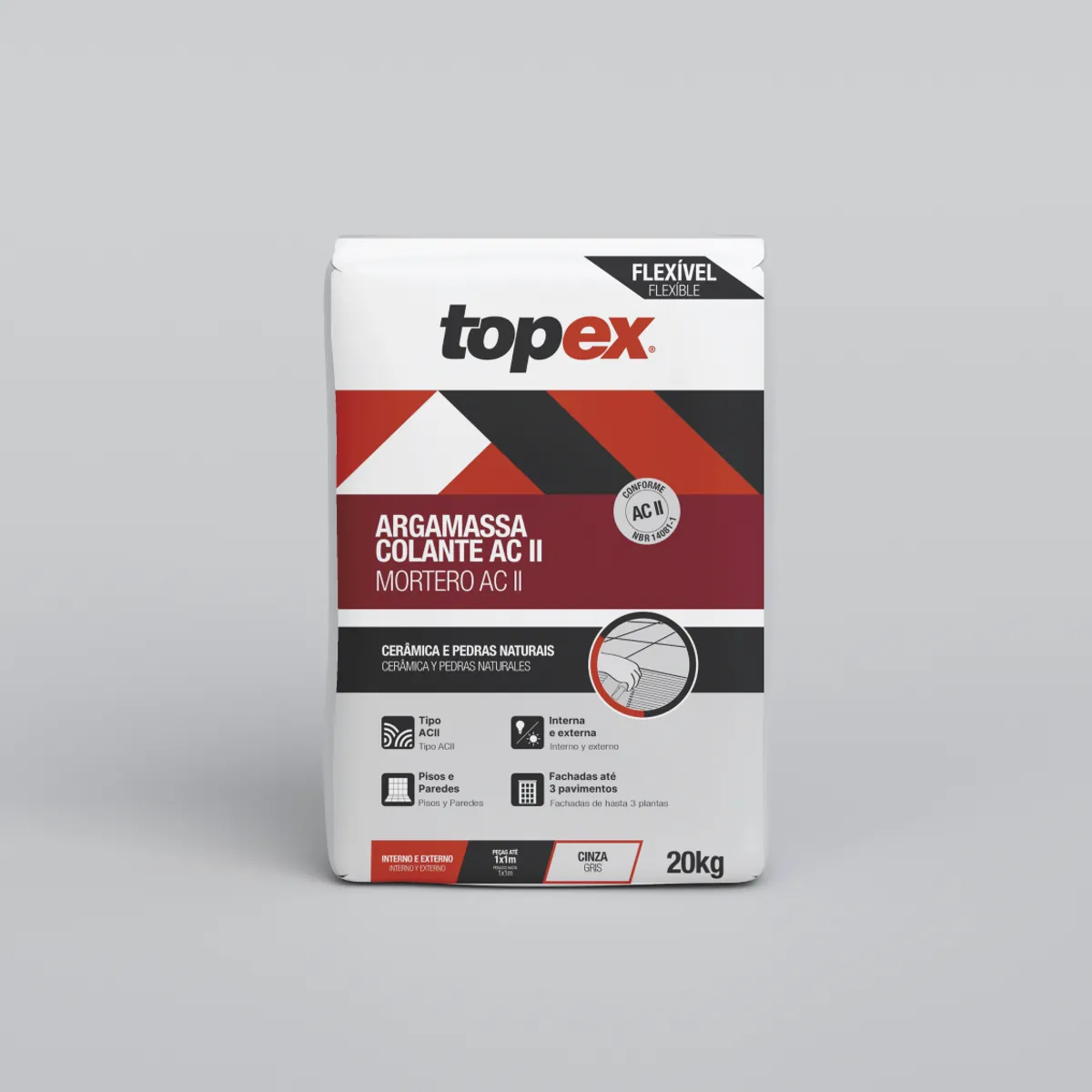 Argamassa Colante ACII Interna e Externa 20 Kg  Topex, marca Topex - Foto 2