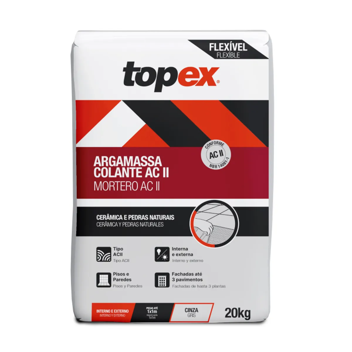 Argamassa Colante ACII Interna e Externa 20 Kg  Topex, marca Topex - Foto Principal