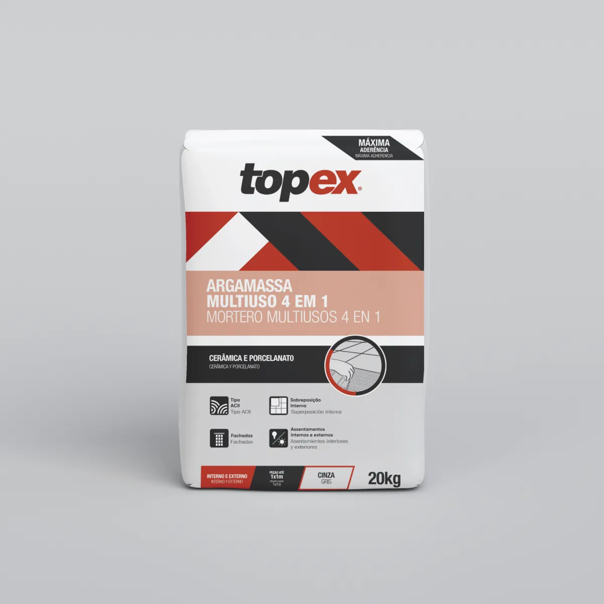 Argamassa Multiuso 4 em 1 Cinza Saco 20 Kg Topex, marca Topex - Foto 2