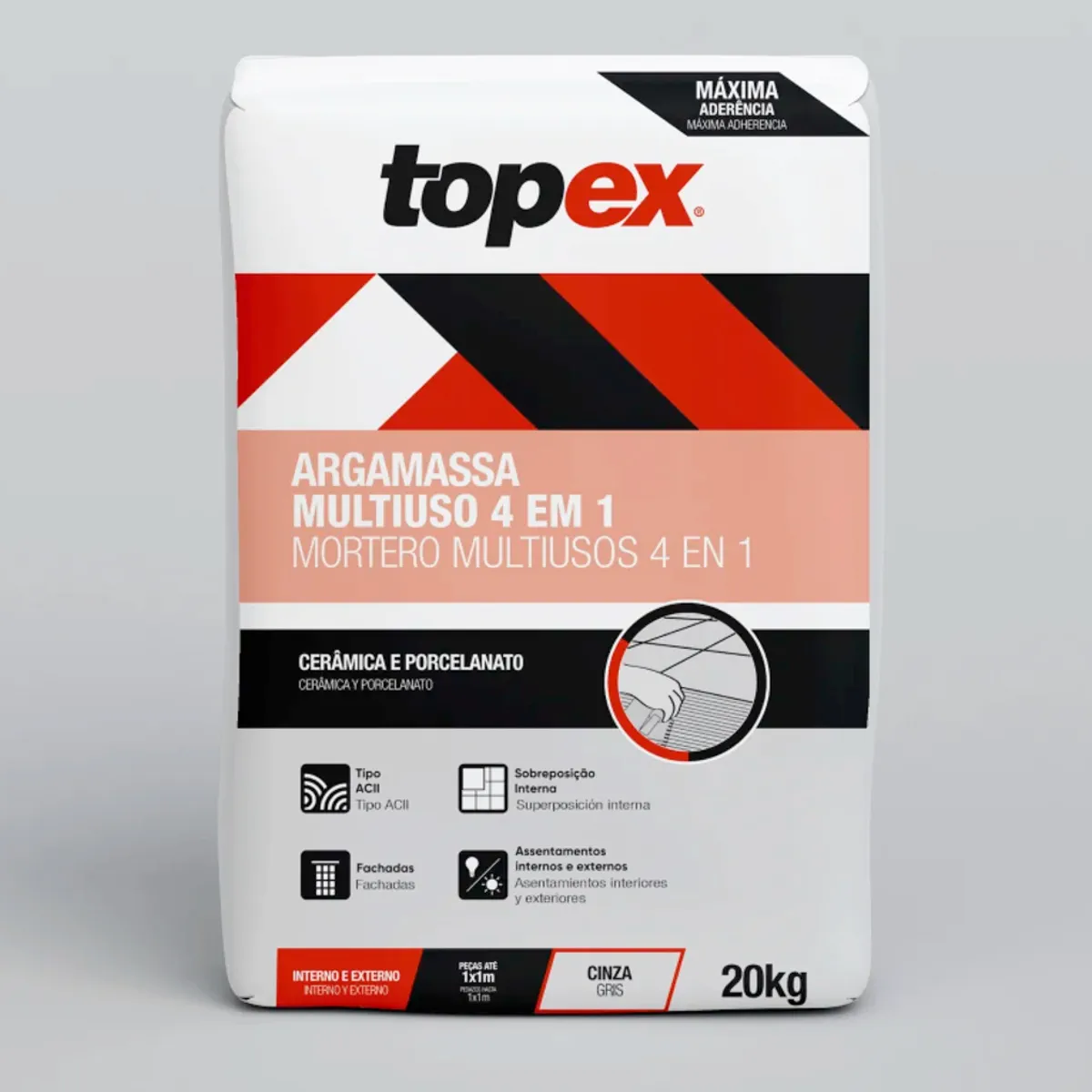 Argamassa Multiuso 4 em 1 Cinza Saco 20 Kg Topex, marca Topex - Foto Principal