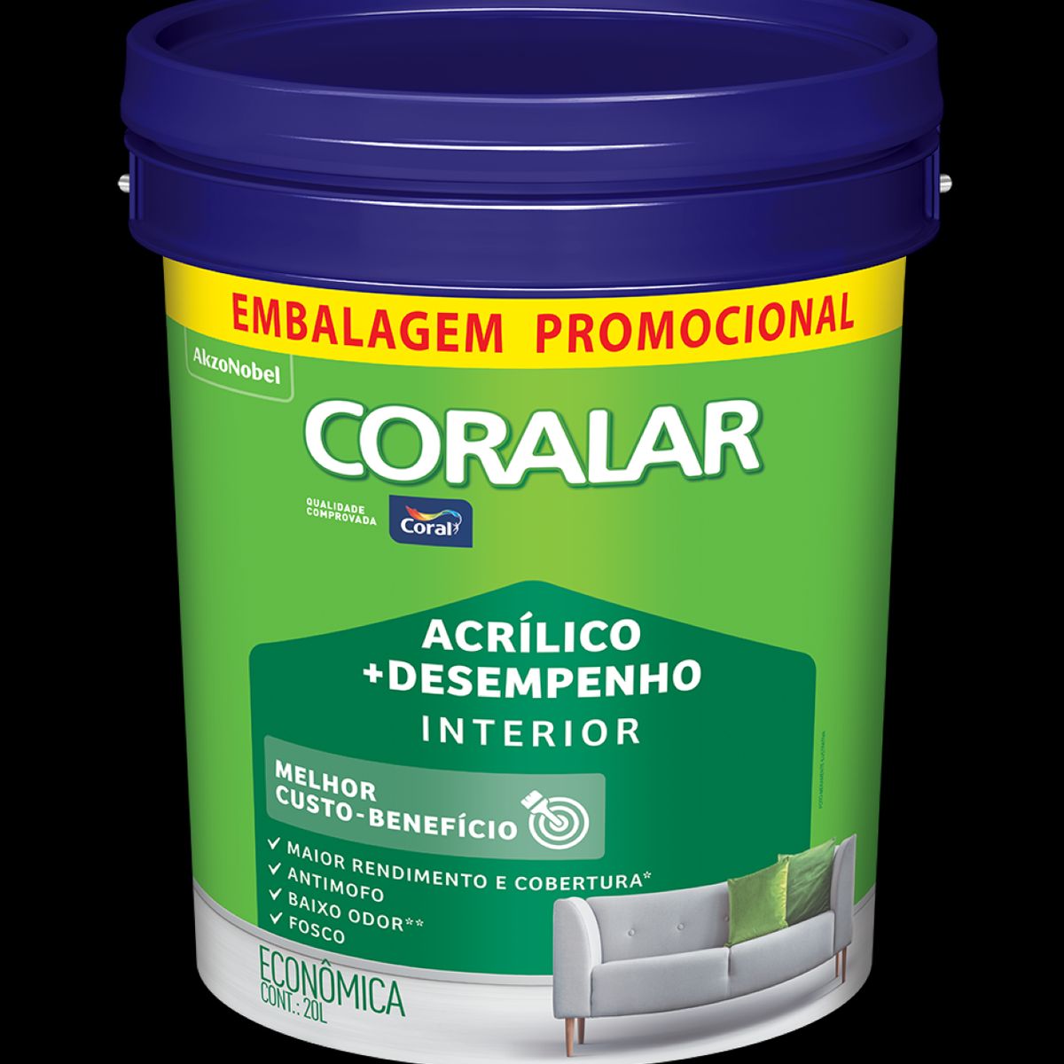 Tinta Econômica Acrílica Fosco + Desempenho Branco 20l Coralar, marca Coral - Foto Principal