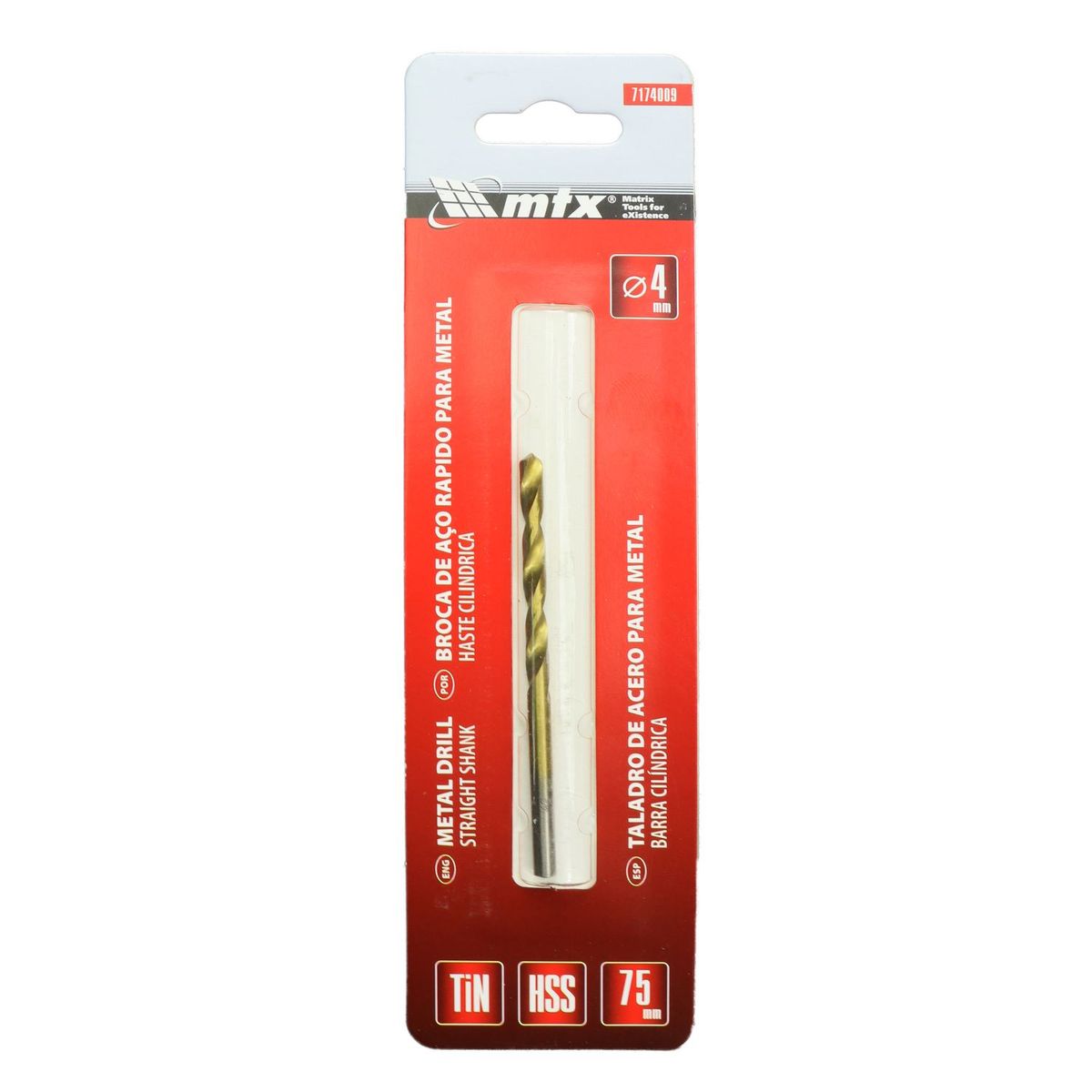 Broca de Aço Rápido para Metal, 4 Mm, Nitreto de Titânio, Haste Cilíndrica, 1 Pçs MTX, marca Mtx - Foto Principal