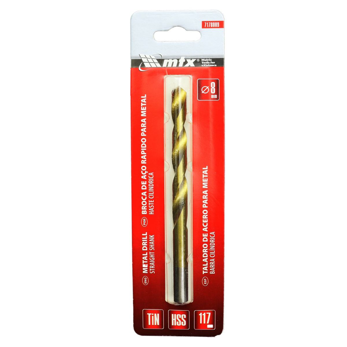 Broca de Aço Rápido para Metal, 8 Mm, Nitreto de Titânio, Haste Cilíndrica, 1 Pçs MTX, marca Mtx - Foto Principal