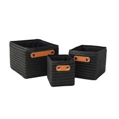 Conjunto 3 Cestos Tecido Preto Just Home Collection