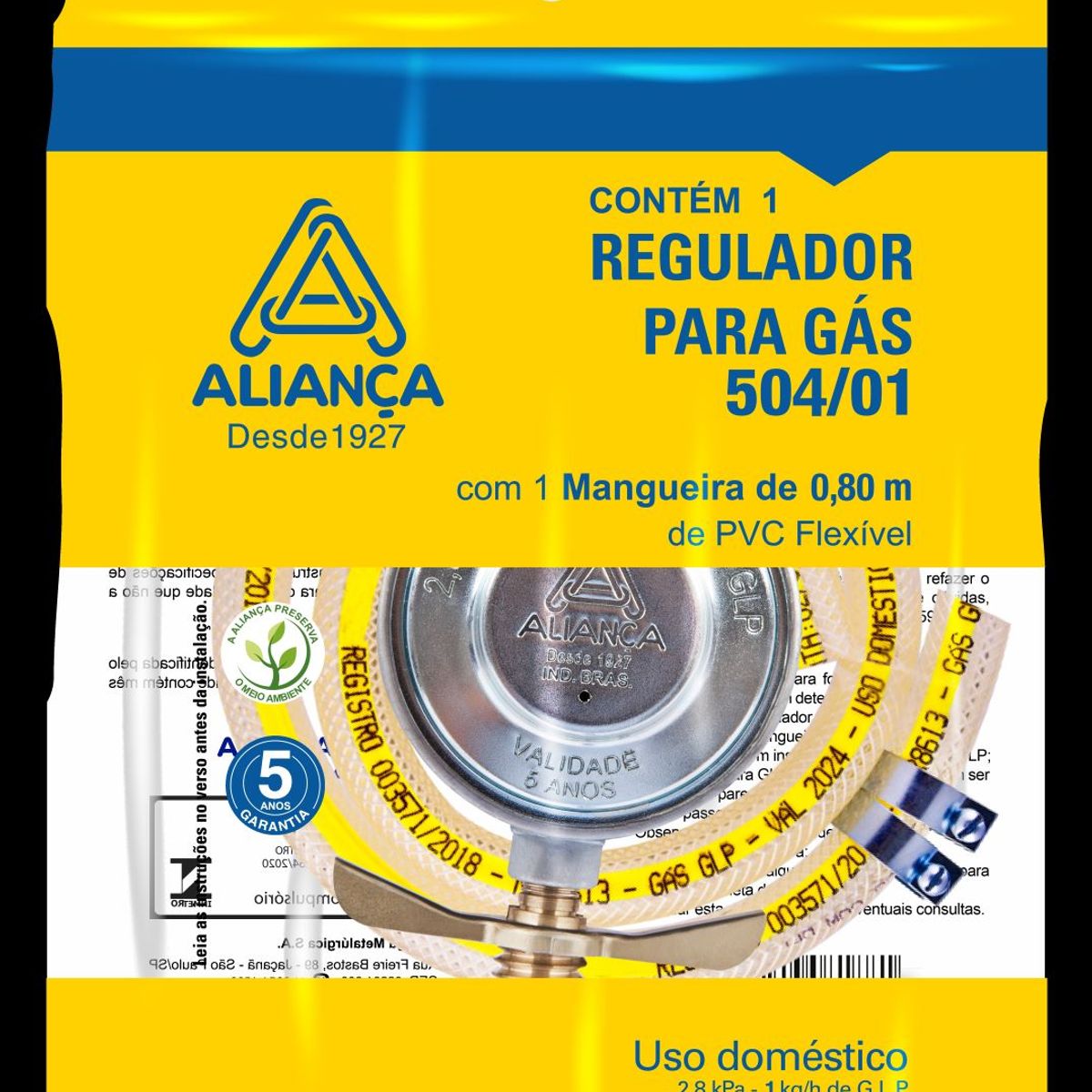 Regulador de Gás 504/01 C/mang 80cm Aliança, marca Aliança - Foto Principal