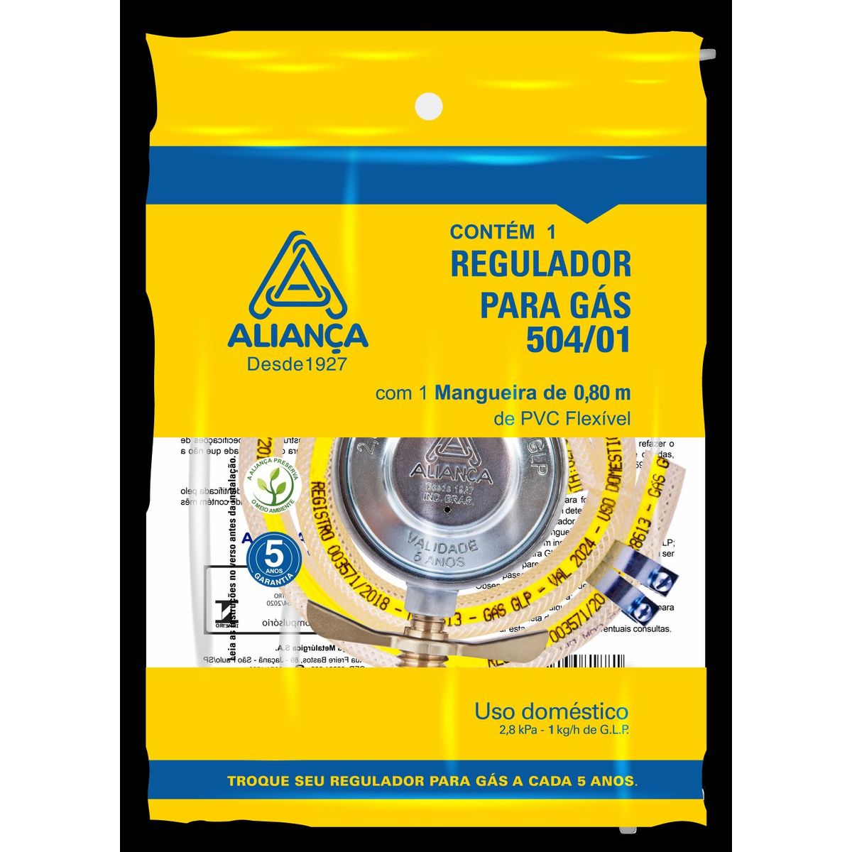 Regulador de Gás 504/01 C/mang 80cm Aliança, marca Aliança - Foto Principal