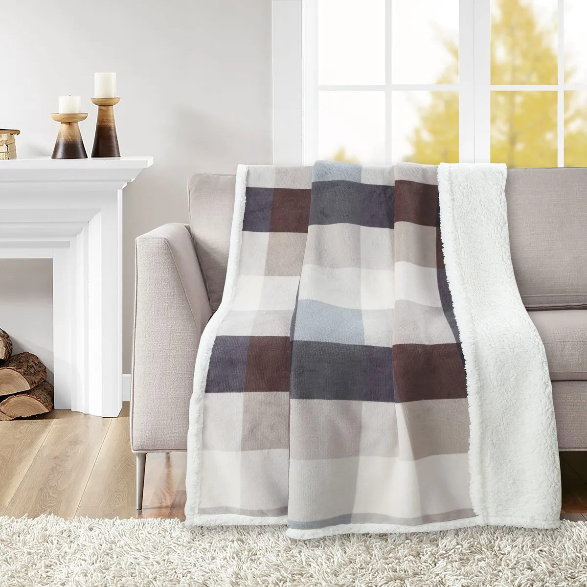 Manta 125X150Cm Estampada Sherpa Cinza Just Home Collection, marca  - Foto 2