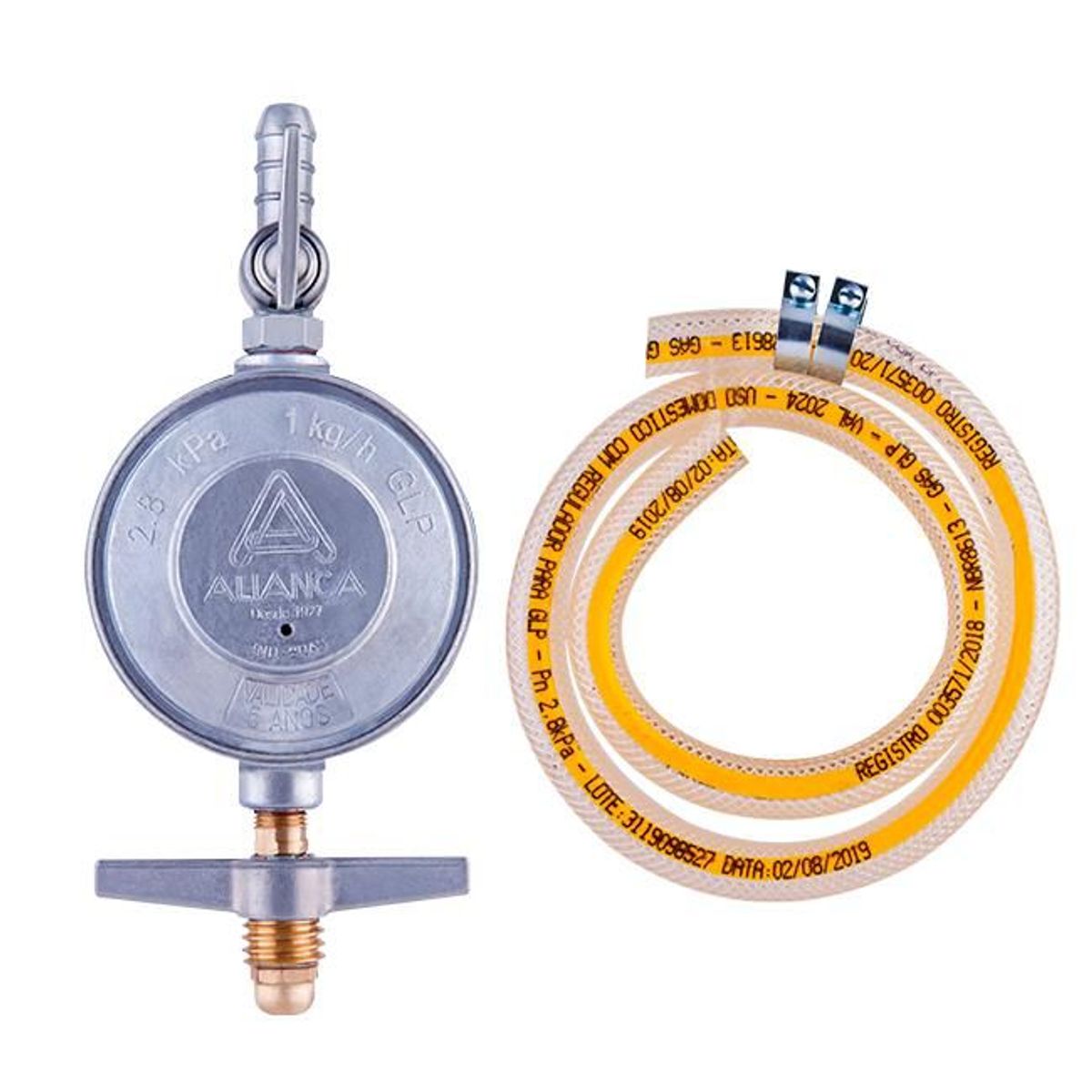 Regulador De Gás Com Registro 504/1 Com Mangueira 0,8M 1Kg/H, marca Aliança - Foto Principal