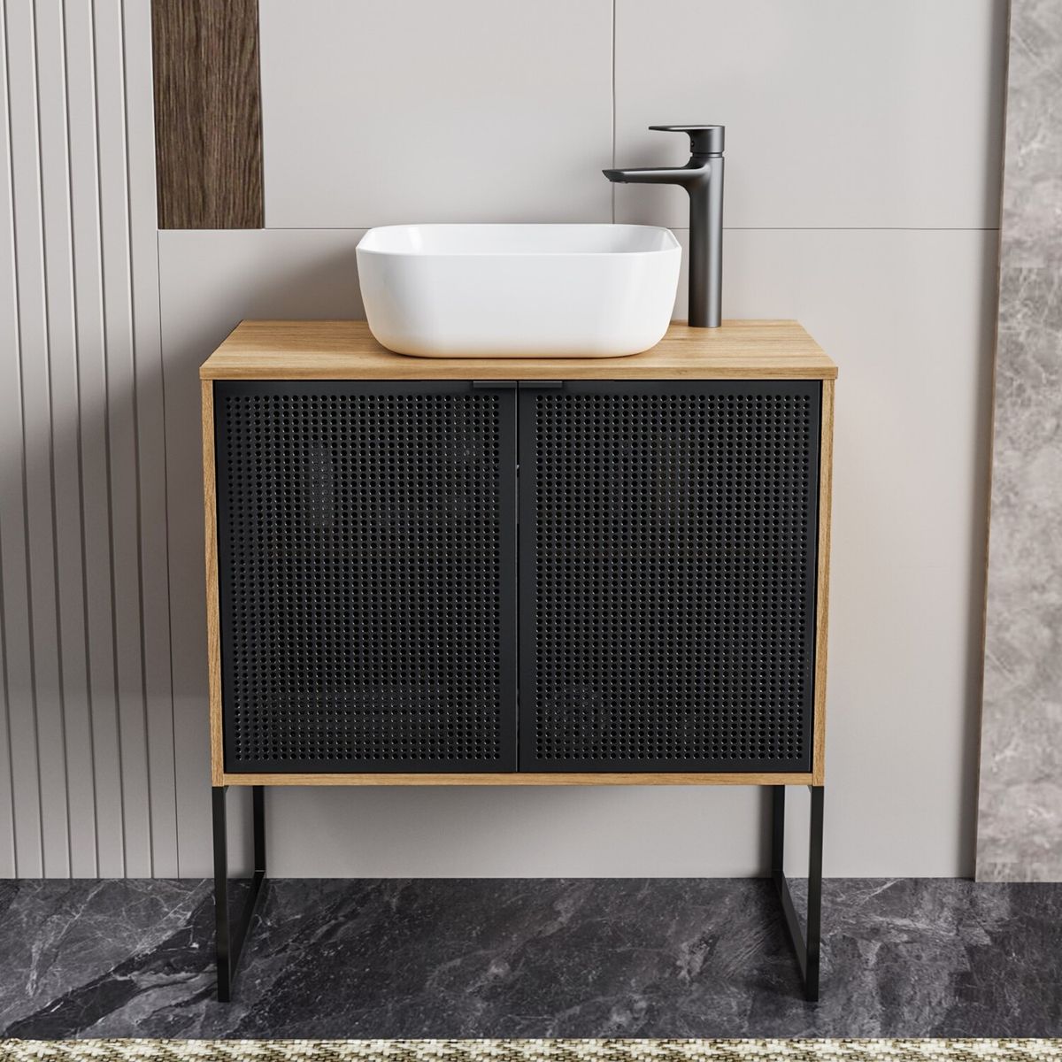 Gabinete para Banheiro Riad 60cm Preto/freijó Sensi, marca Sensi Dacqua - Foto 2
