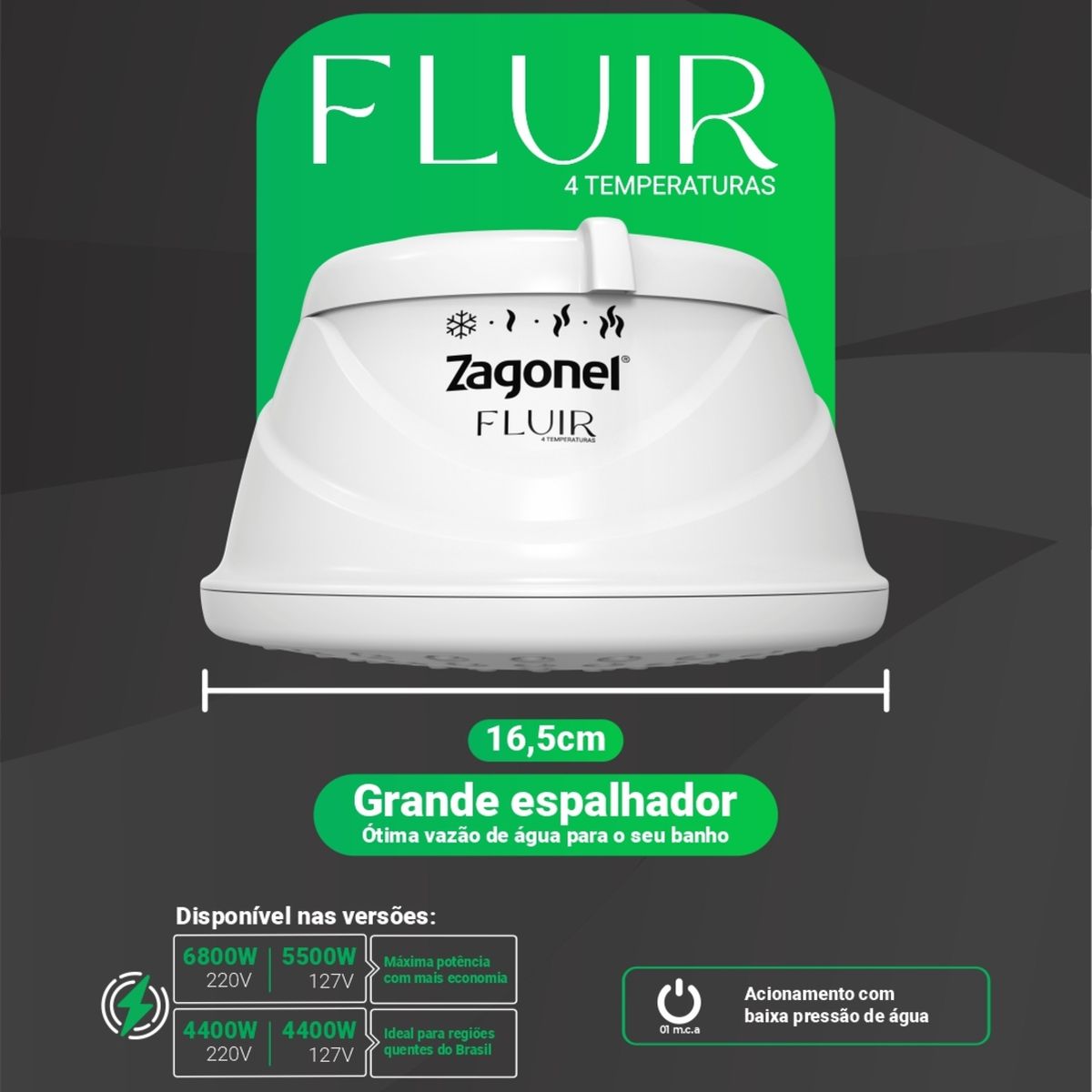 Chuveiro Ducha Fluir 4t 6800w 220v Branco Zagonel, marca Zagonel - Foto 2
