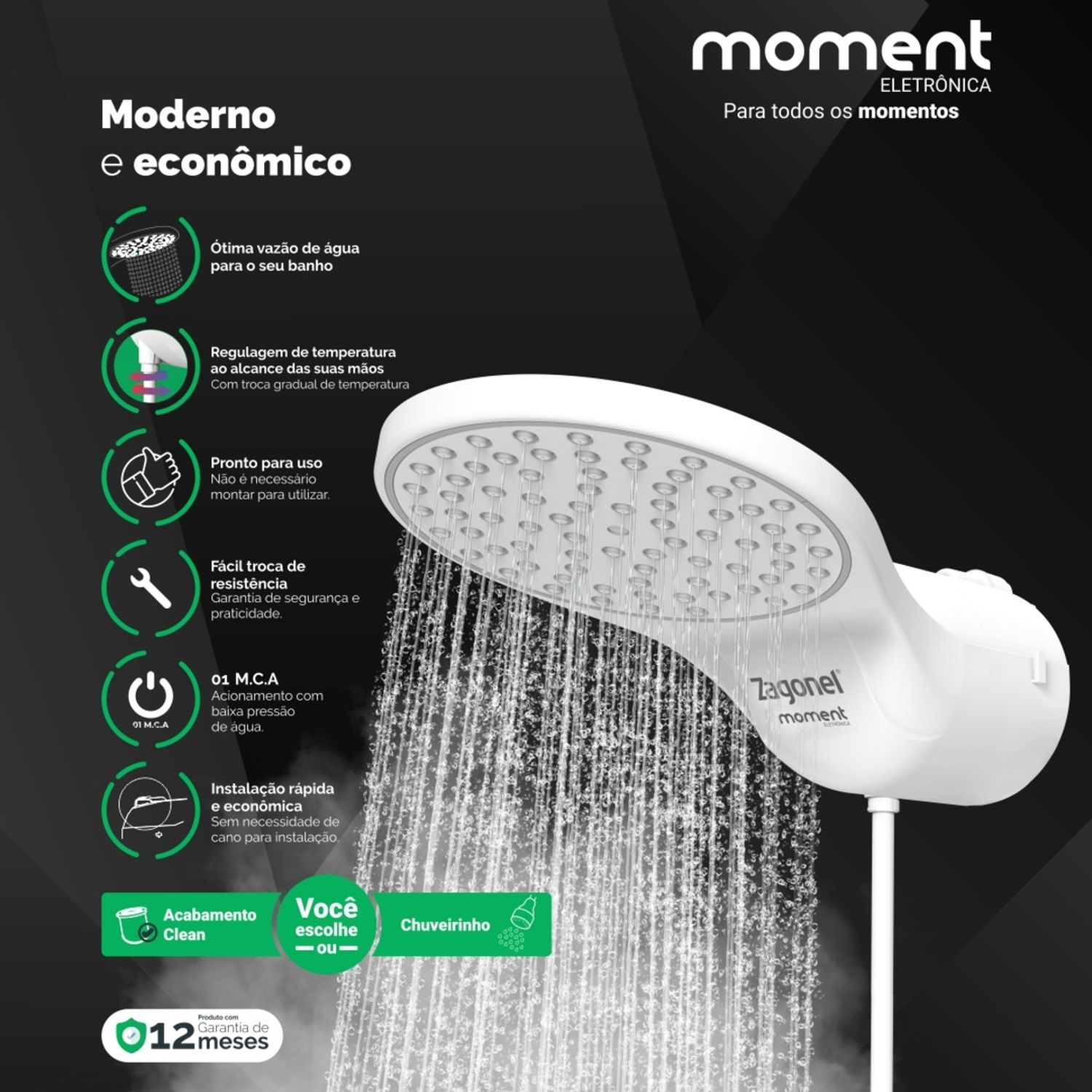 Chuveiro Eletrônico 220v 7500w Branco Redondo Moment Zagonel | Sodimac