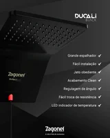 Chuveiro Elétrico Eletrônico 220v 7500w Preto Quadrado Ducali Zagonel