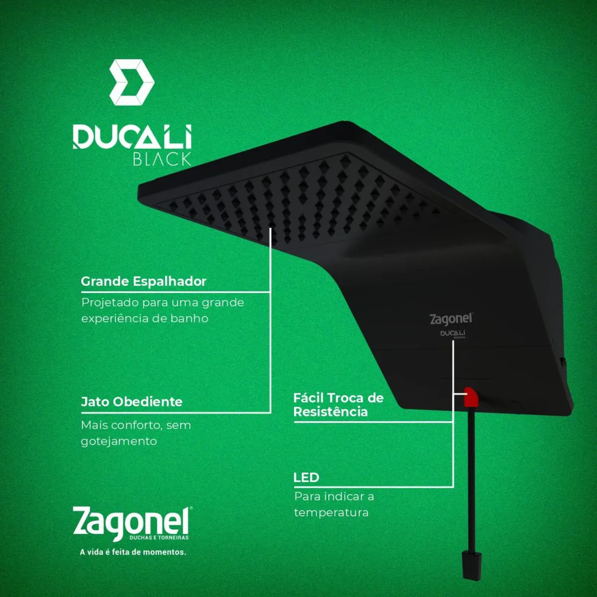 Chuveiro Elétrico Eletrônico 220v 6800w Preto Quadrado Ducali Zagonel, marca Zagonel - Foto 2