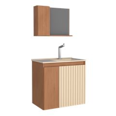 Gabinete para Banheiro com Cuba e Espelho Camomila 43cm Jequitiba/areia Cozimax