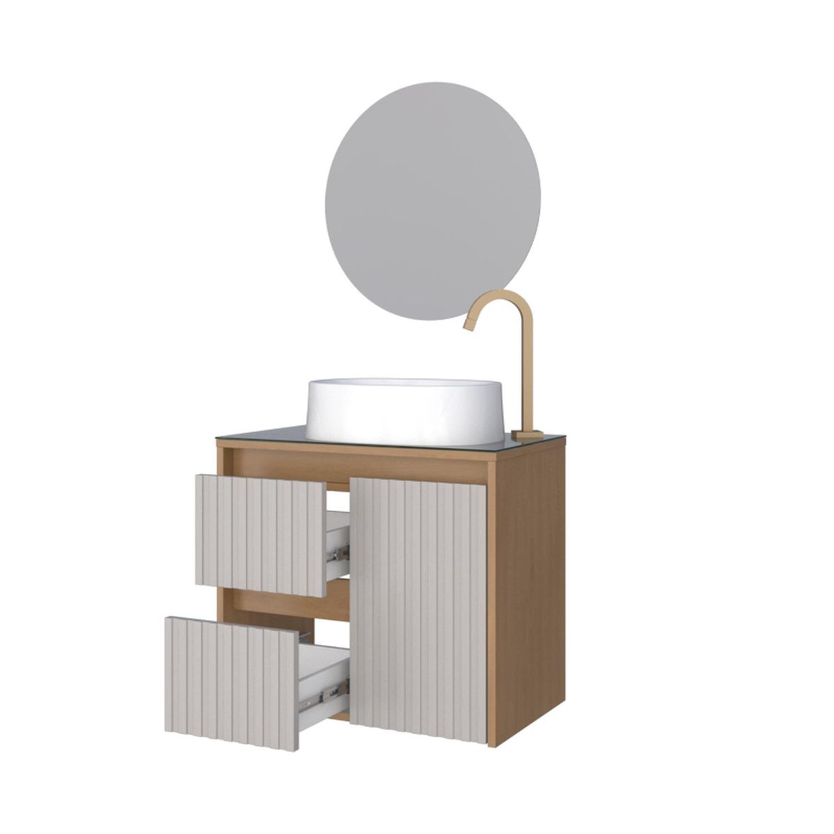 Gabinete para Banheiro com Cuba e Espelho Kyoto 60cm Jequitiba/branco Cozimax, marca  - Foto Principal