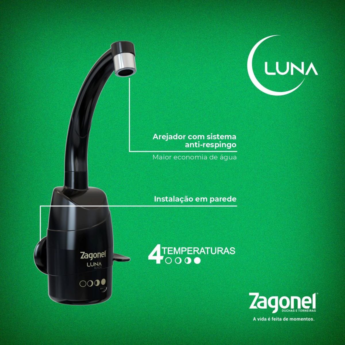 Torneira Elétrica Luna de Parede Preta 127v 5500w Zagonel, marca Zagonel - Foto 2