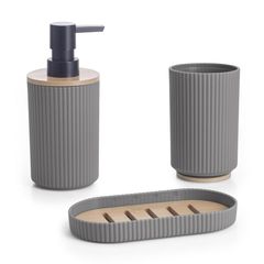 Conjunto Acessórios para Banheiro com 3 peças Ensemb Cinza Just Home Collection