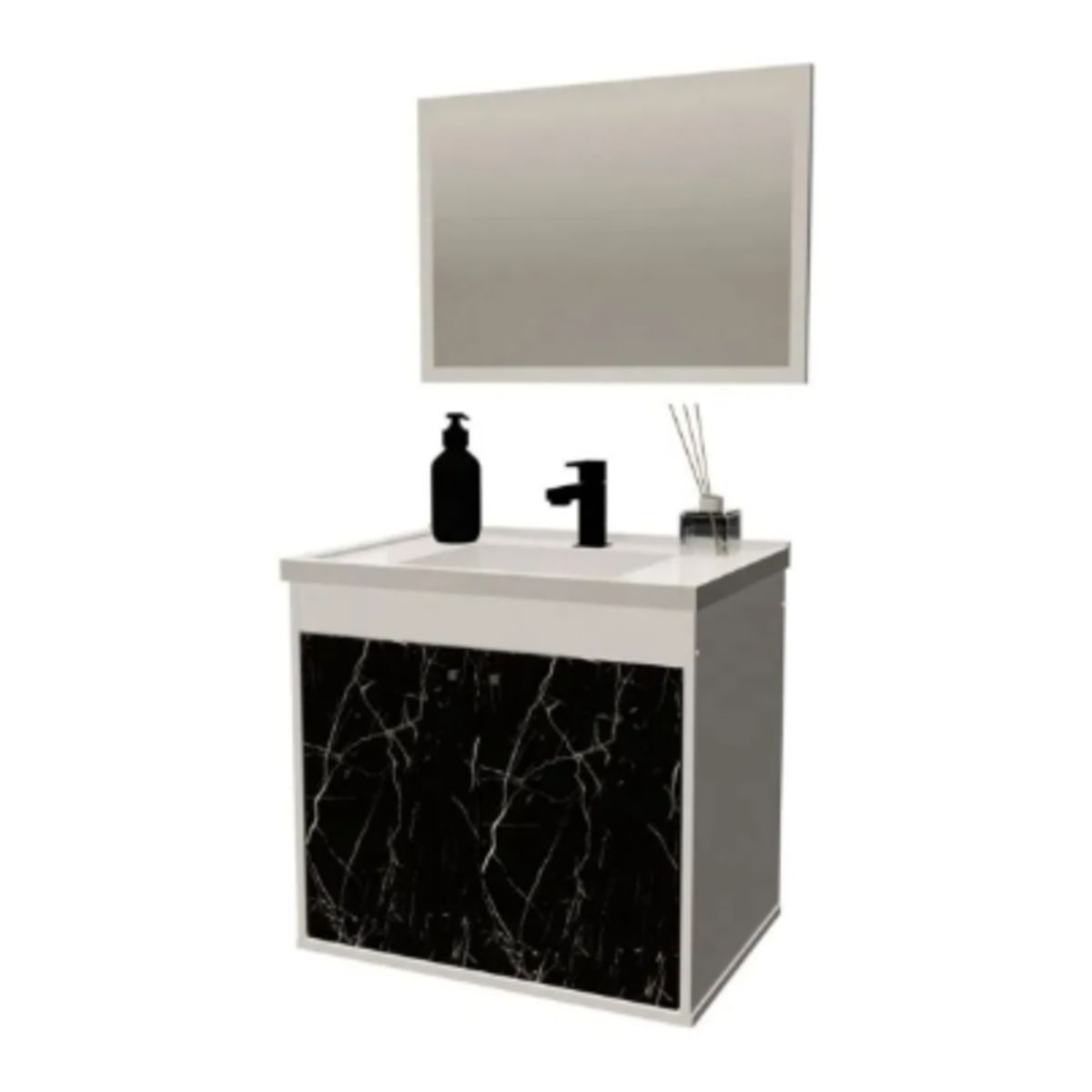 Gabinete para Banheiro com Espelho Aster 51cm Branco/marmore Preto Cerocha, marca Cerocha Móveis - Foto Principal