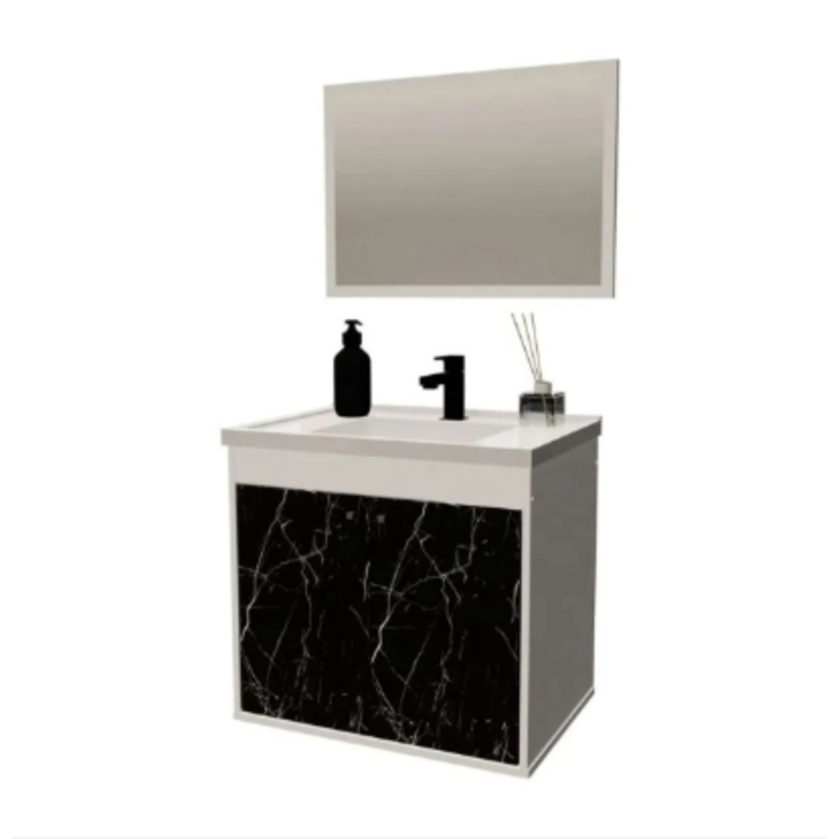 Gabinete para Banheiro com Espelho Aster 51cm Branco/marmore Preto Cerocha, marca Cerocha Móveis - Foto Principal