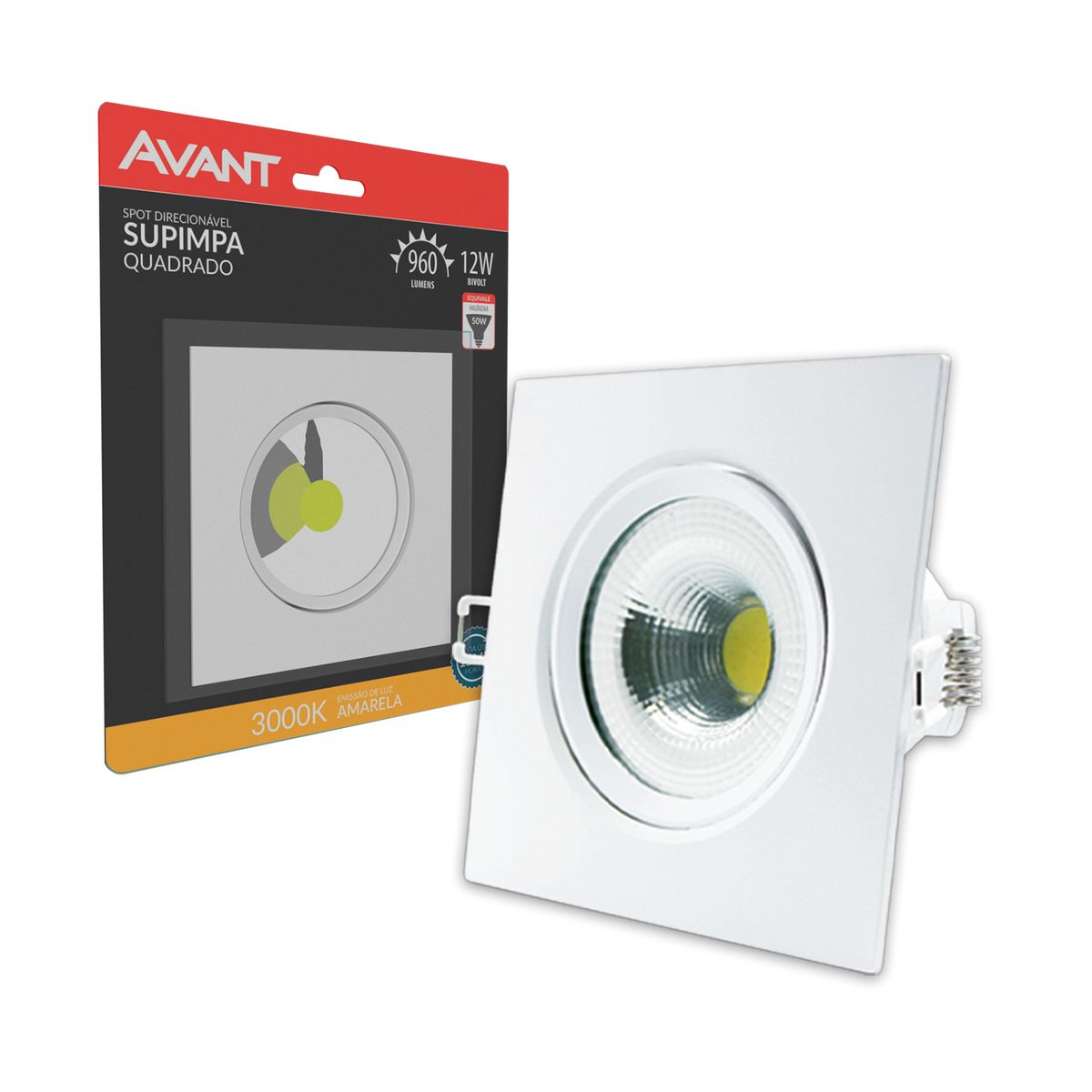 Spot de Embutir Quadrado Led  3000k 12w Branco  Bivolt , marca  - Foto Principal