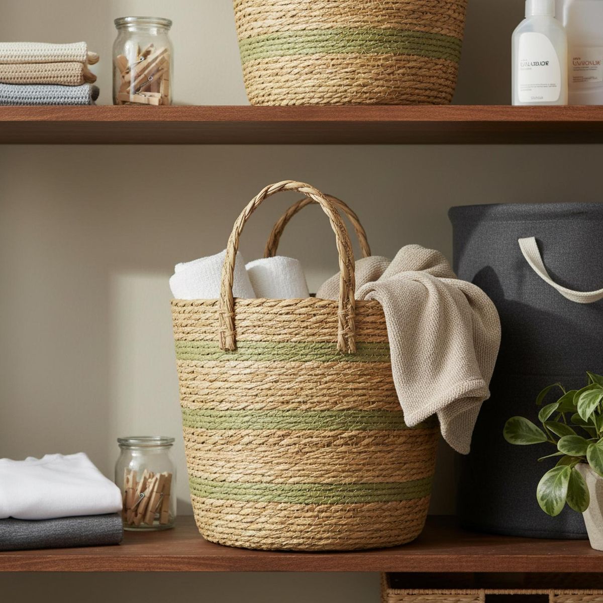 Cesto Tecido c Mgo 27x27x27 Just Home Collection, marca Just Home Collection - Foto 2