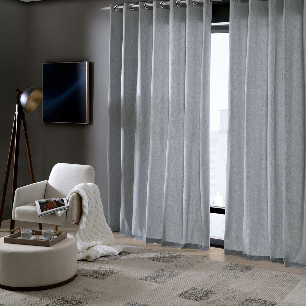 Cortina 250x420 Rustica Fenicia Efeito Linho Cinza Bella & Co., marca Bella & Co. - Foto 2